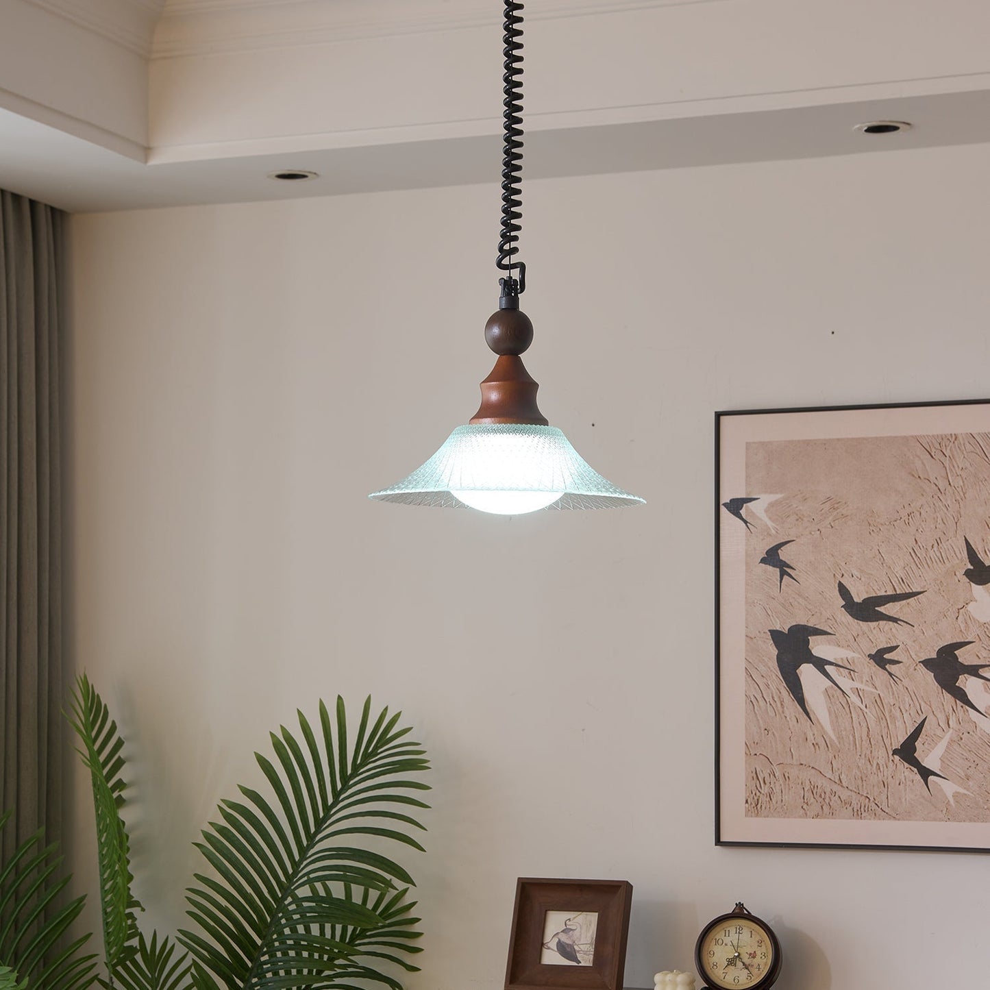 Pendelleuchte Glas & Holz | Integrierte LED | Vintage Modern | Diffuses Licht