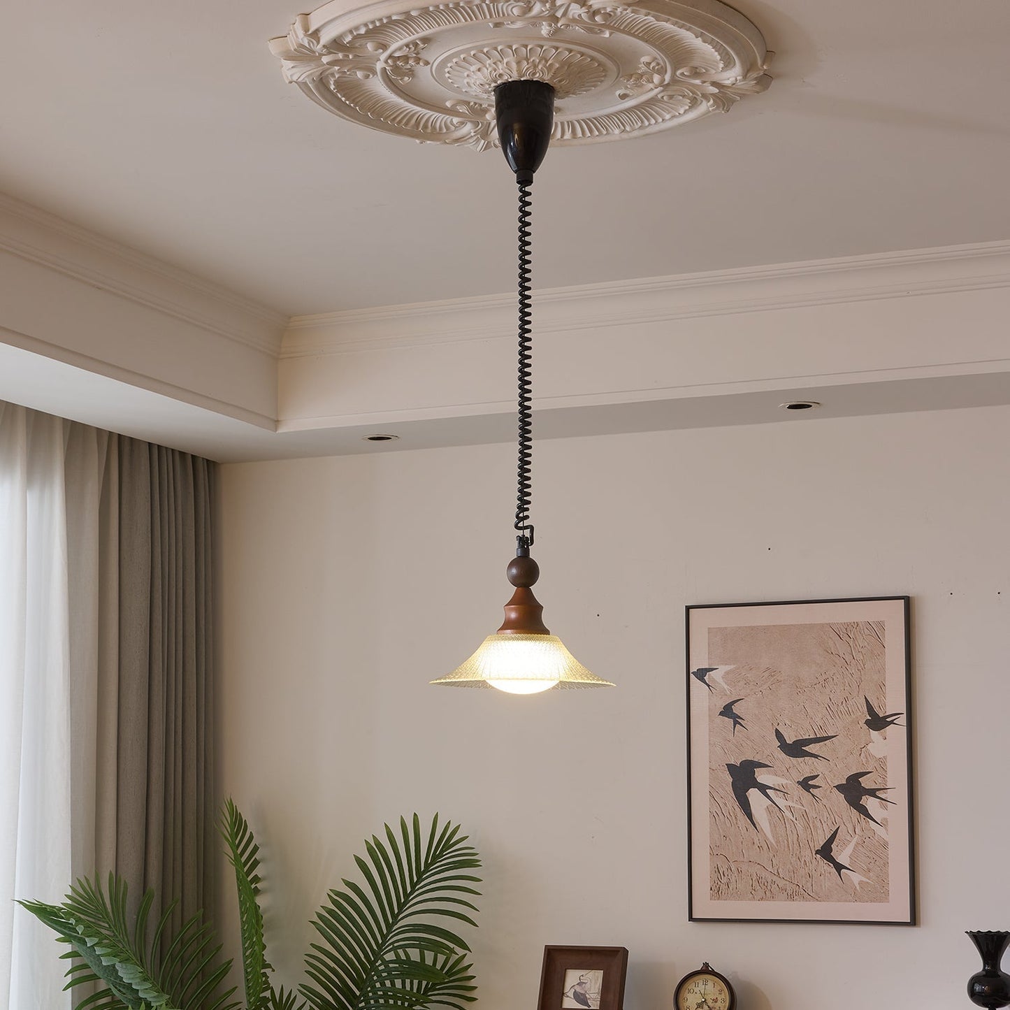 Pendelleuchte Glas & Holz | Integrierte LED | Vintage Modern | Diffuses Licht