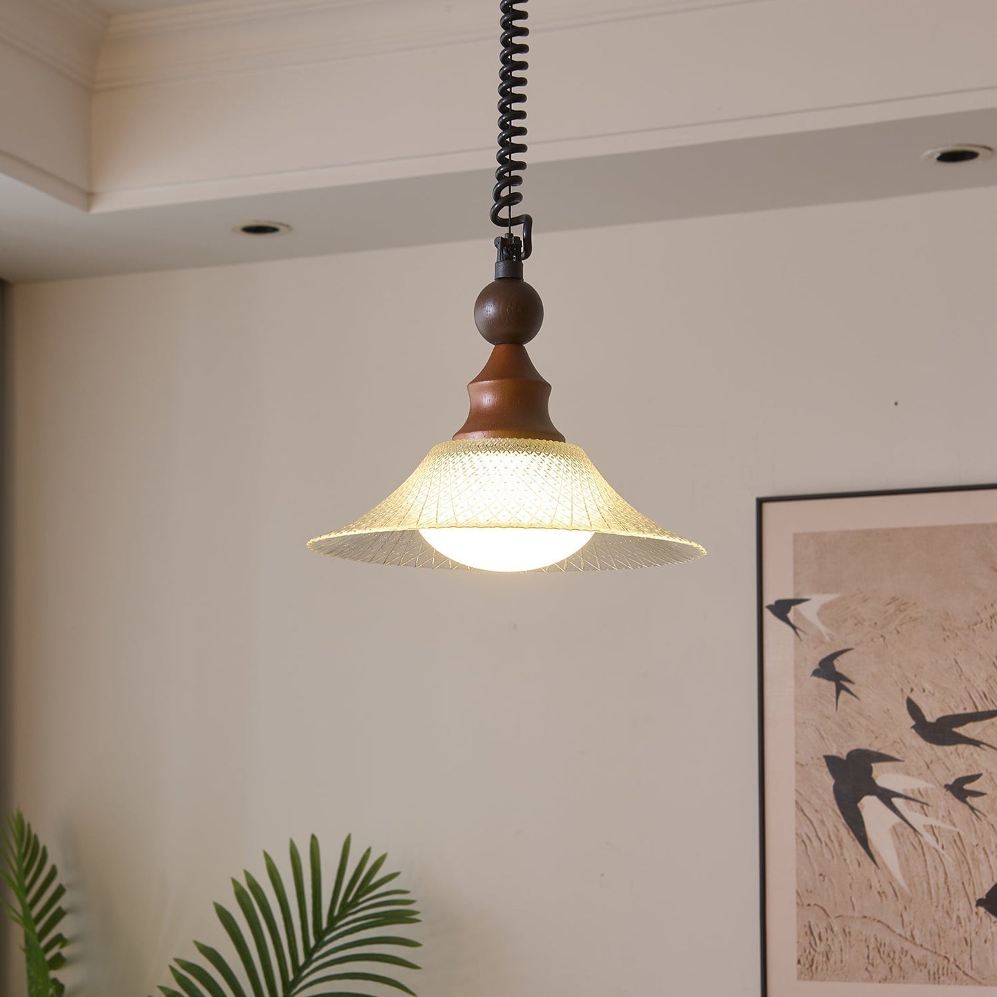 Pendelleuchte Glas & Holz | Integrierte LED | Vintage Modern | Diffuses Licht