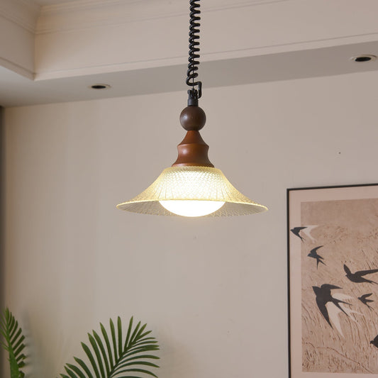 Pendelleuchte Glas & Holz | Integrierte LED | Vintage Modern | Diffuses Licht