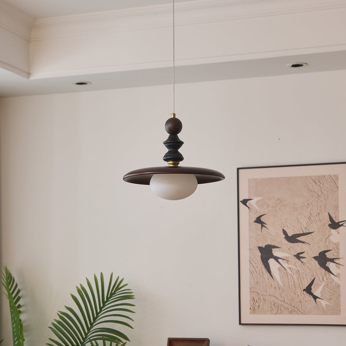 Pendelleuchte Glas & Holz | Integrierte LED | Vintage Modern | Diffuses Licht