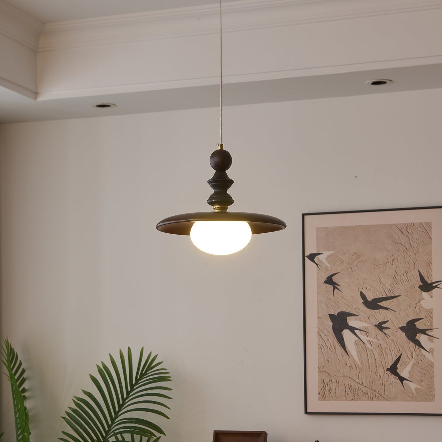 Pendelleuchte Glas & Holz | Integrierte LED | Vintage Modern | Diffuses Licht