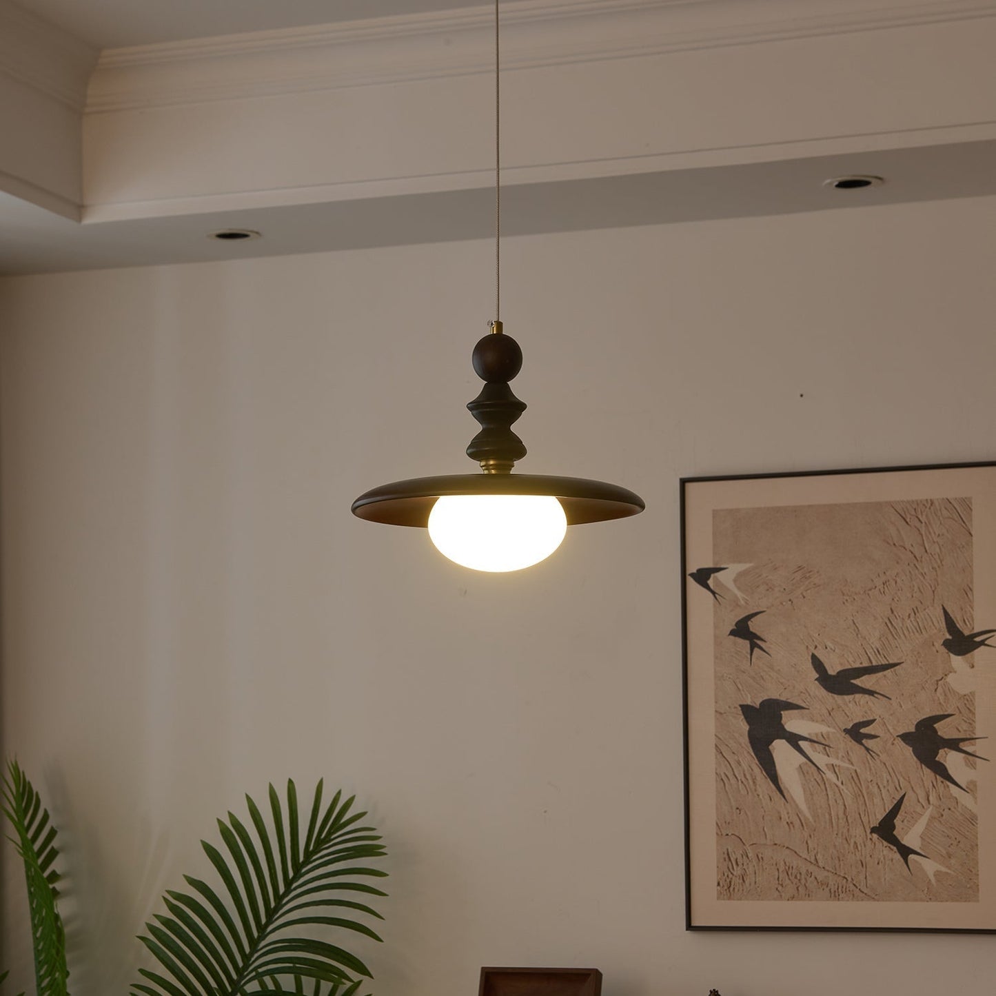 Pendelleuchte Glas & Holz | Integrierte LED | Vintage Modern | Diffuses Licht