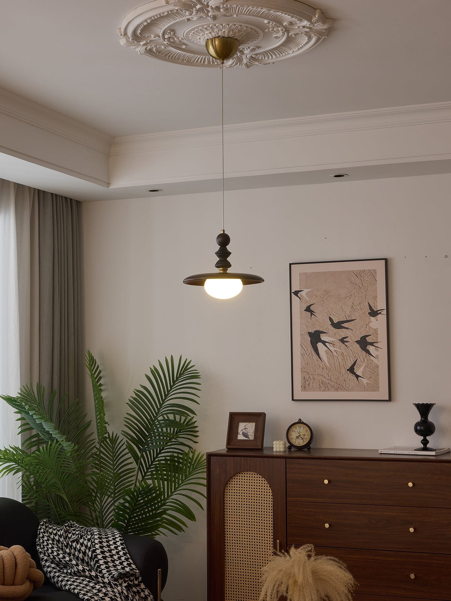 Pendelleuchte Glas & Holz | Integrierte LED | Vintage Modern | Diffuses Licht