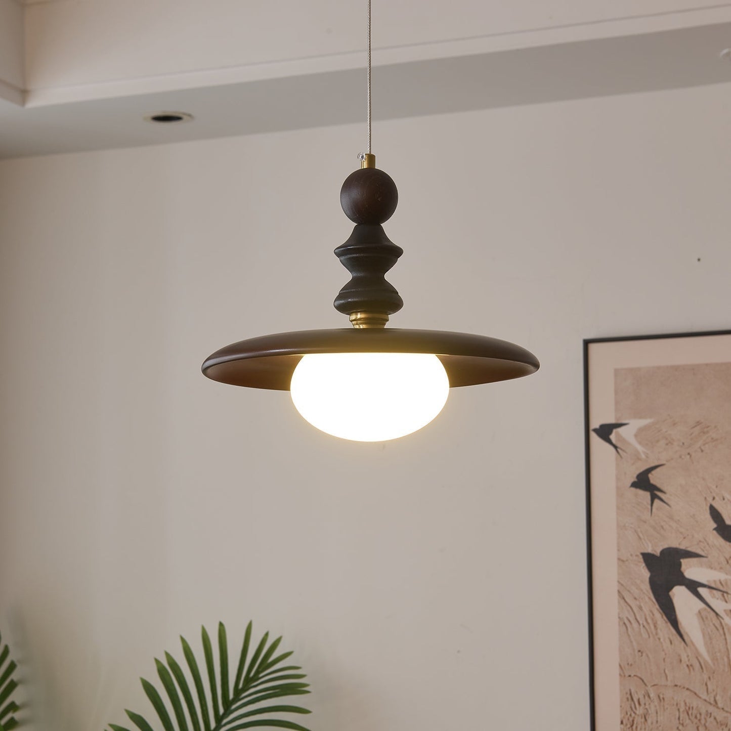 Pendelleuchte Glas & Holz | Integrierte LED | Vintage Modern | Diffuses Licht