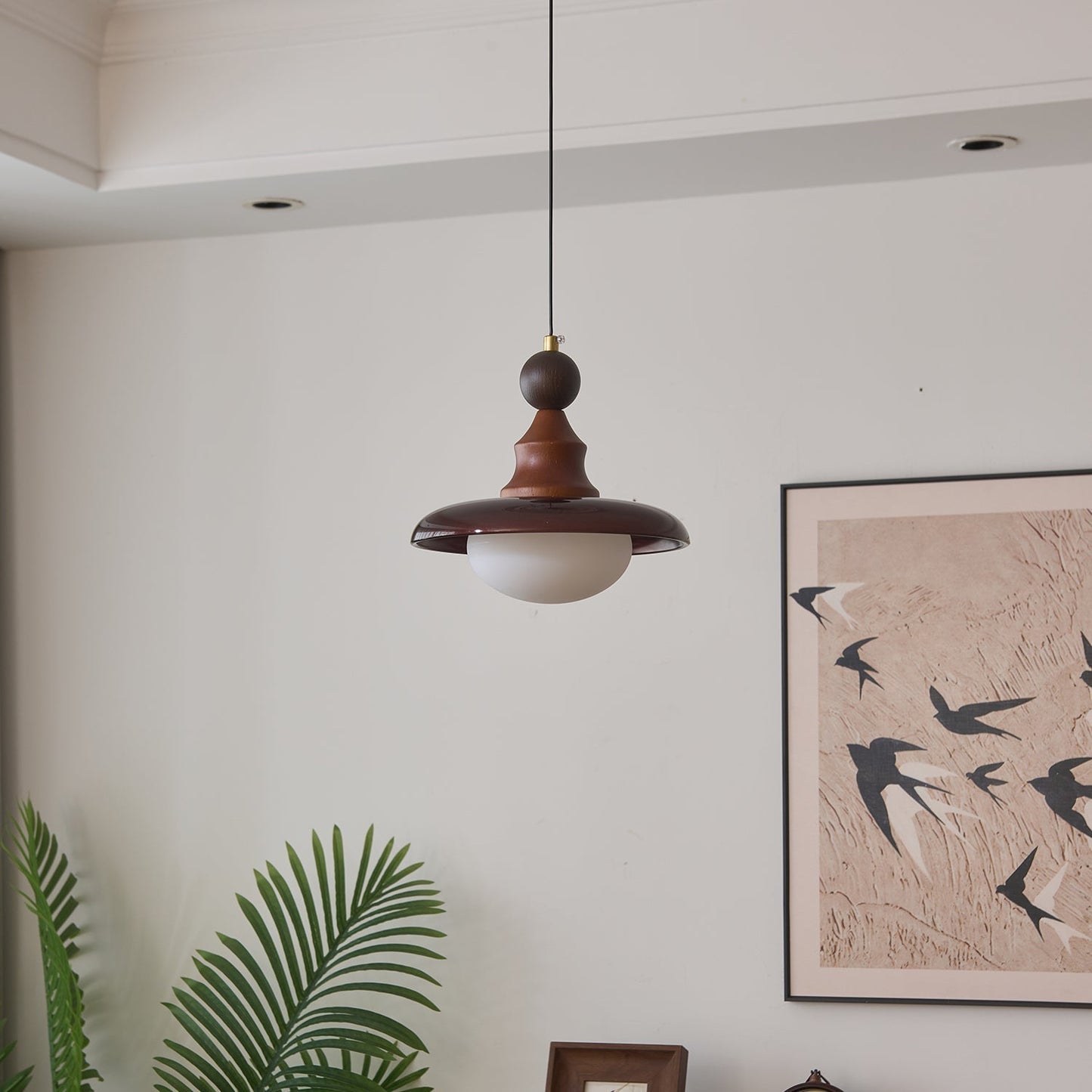 Pendelleuchte Glas & Holz | Integrierte LED | Vintage Modern | Diffuses Licht
