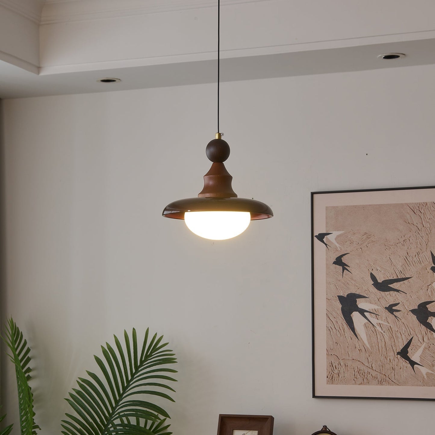 Pendelleuchte Glas & Holz | Integrierte LED | Vintage Modern | Diffuses Licht