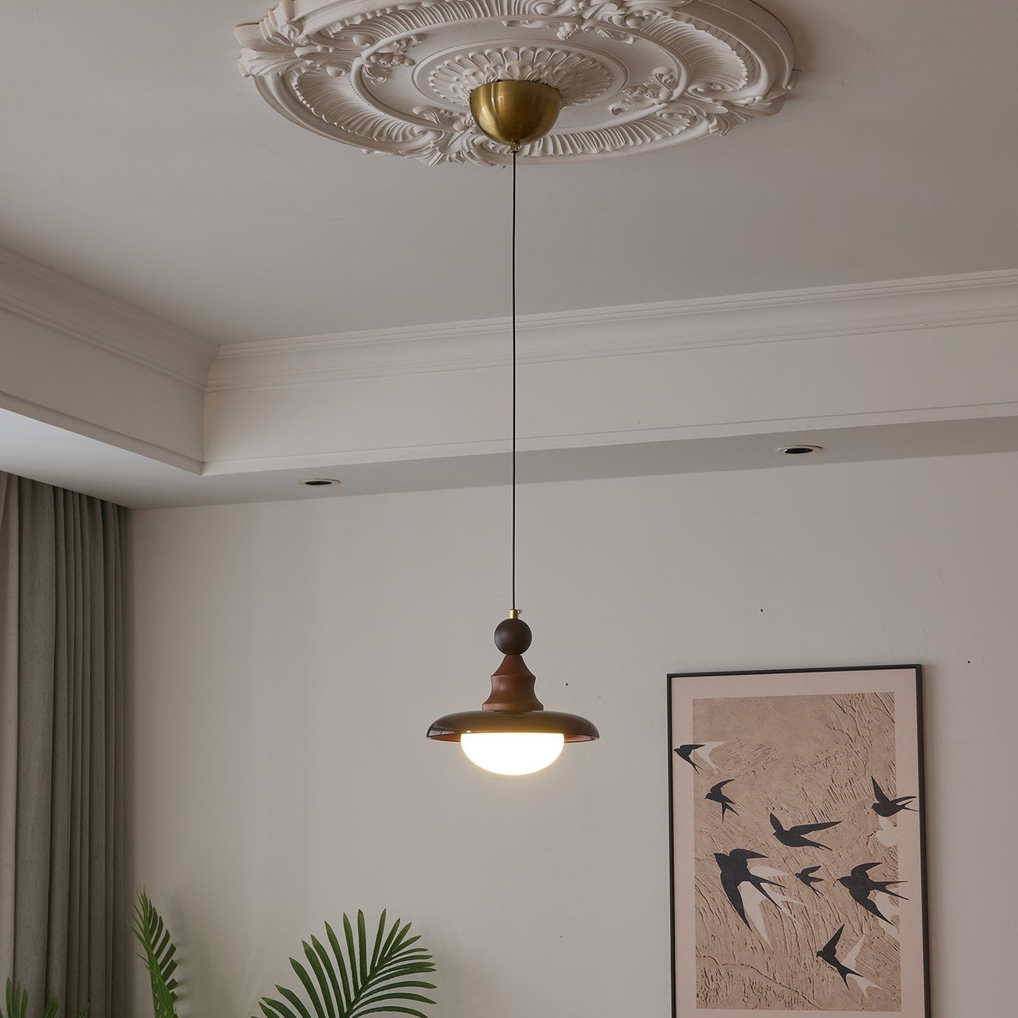 Pendelleuchte Glas & Holz | Integrierte LED | Vintage Modern | Diffuses Licht