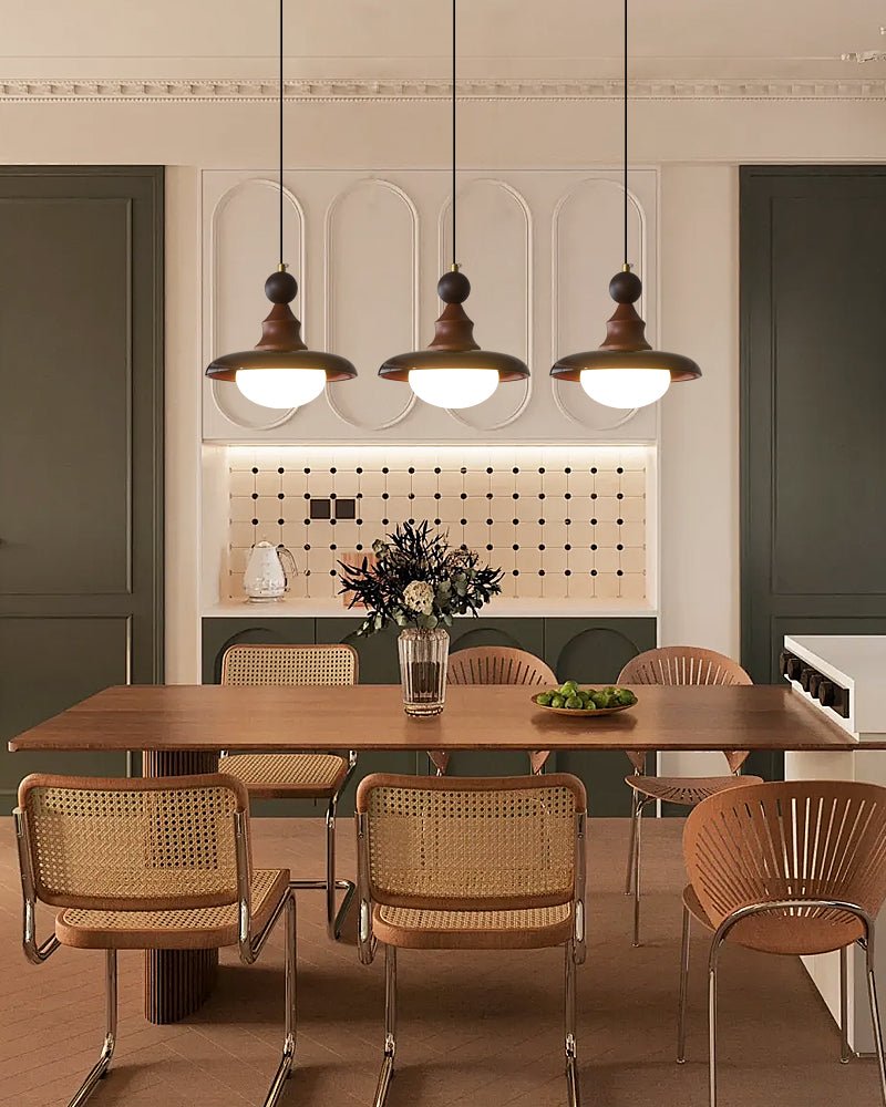 Pendelleuchte Glas & Holz | Integrierte LED | Vintage Modern | Diffuses Licht