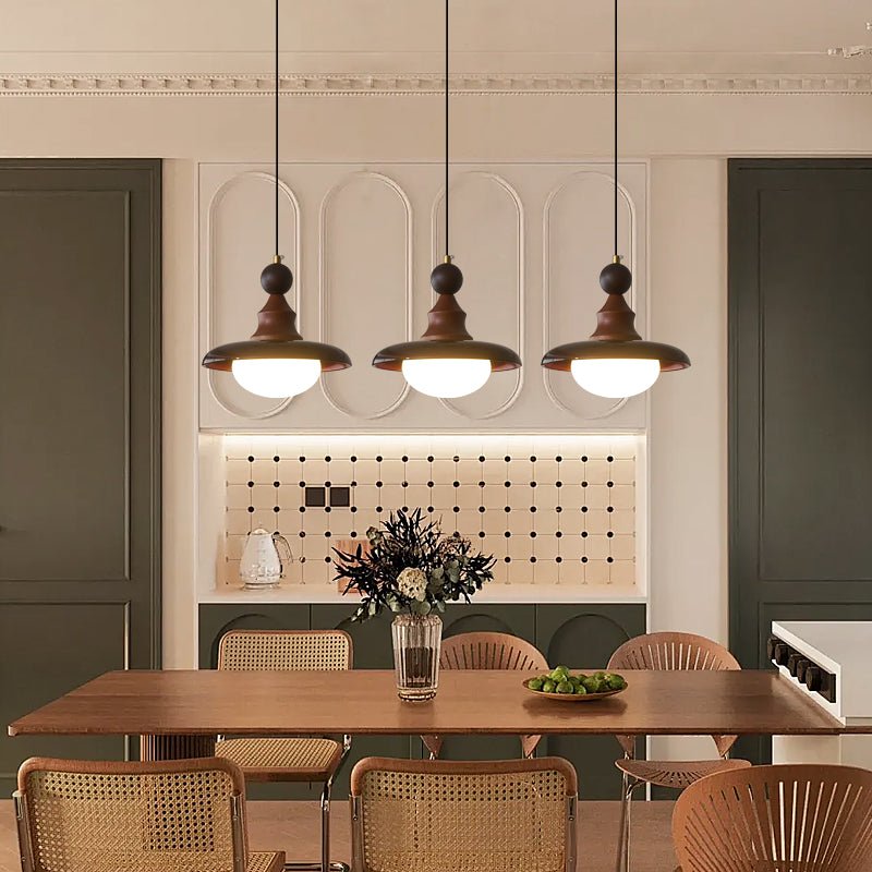 Pendelleuchte Glas & Holz | Integrierte LED | Vintage Modern | Diffuses Licht