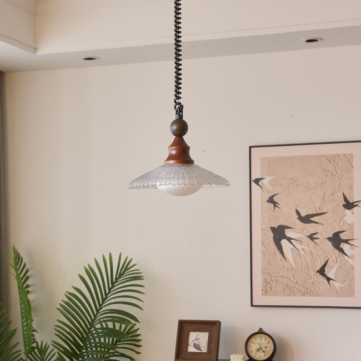 Pendelleuchte Glas & Holz | Integrierte LED | Vintage Modern | Diffuses Licht