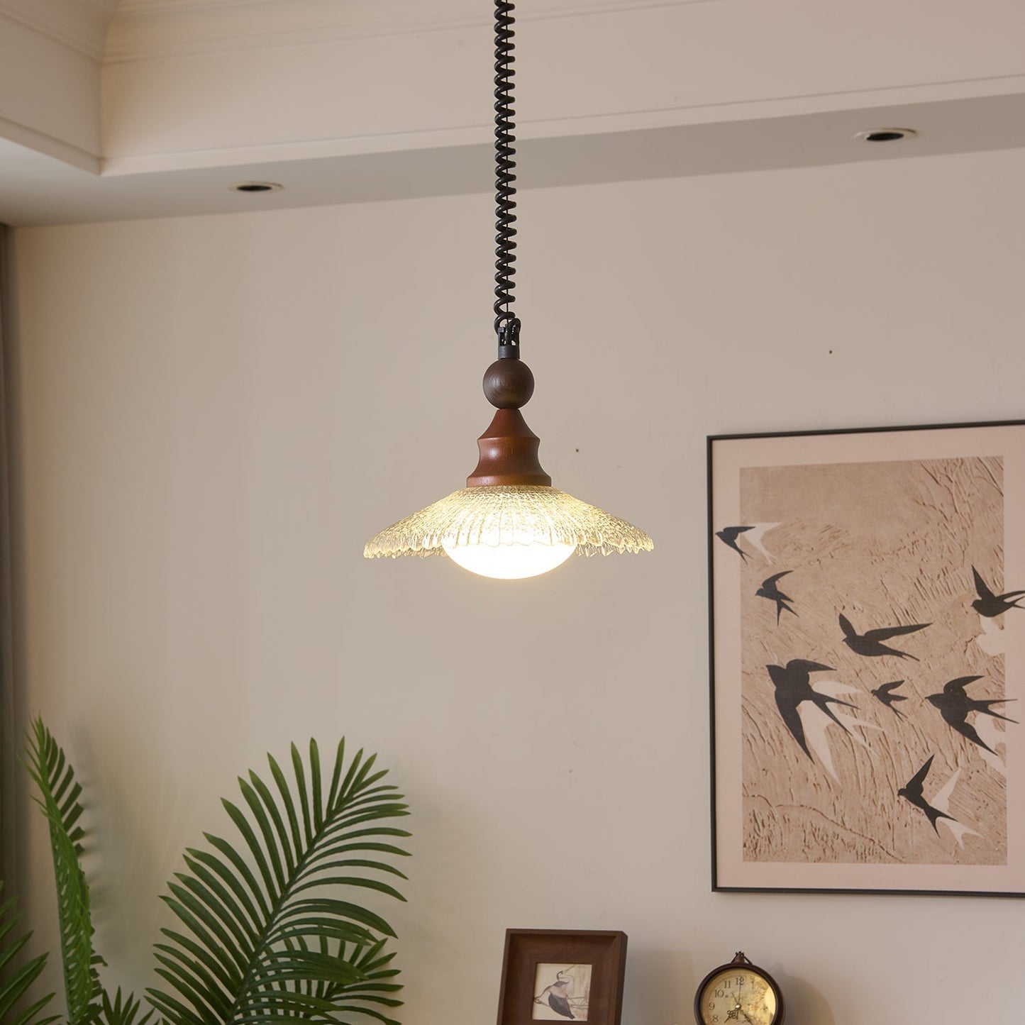 Pendelleuchte Glas & Holz | Integrierte LED | Vintage Modern | Diffuses Licht