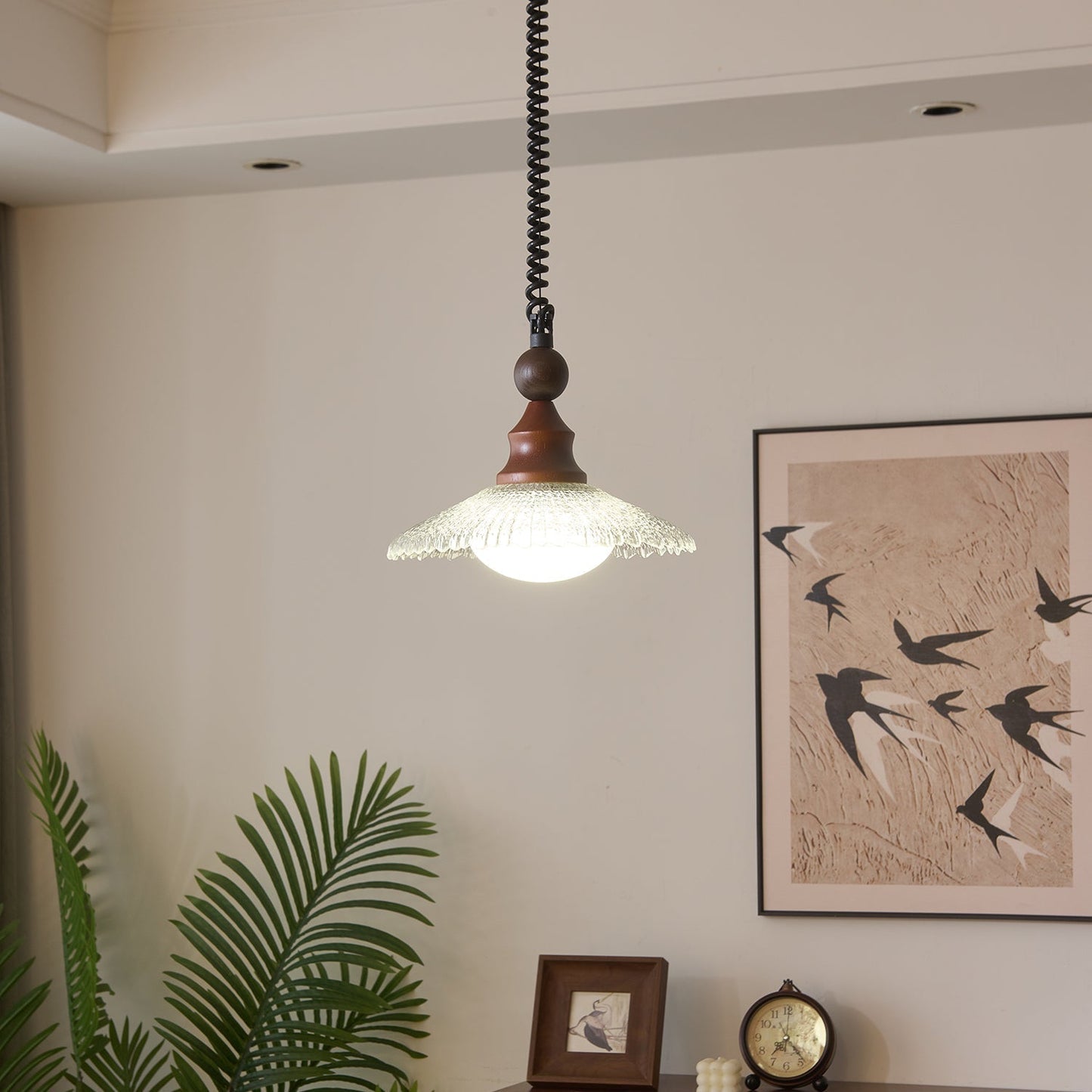 Pendelleuchte Glas & Holz | Integrierte LED | Vintage Modern | Diffuses Licht