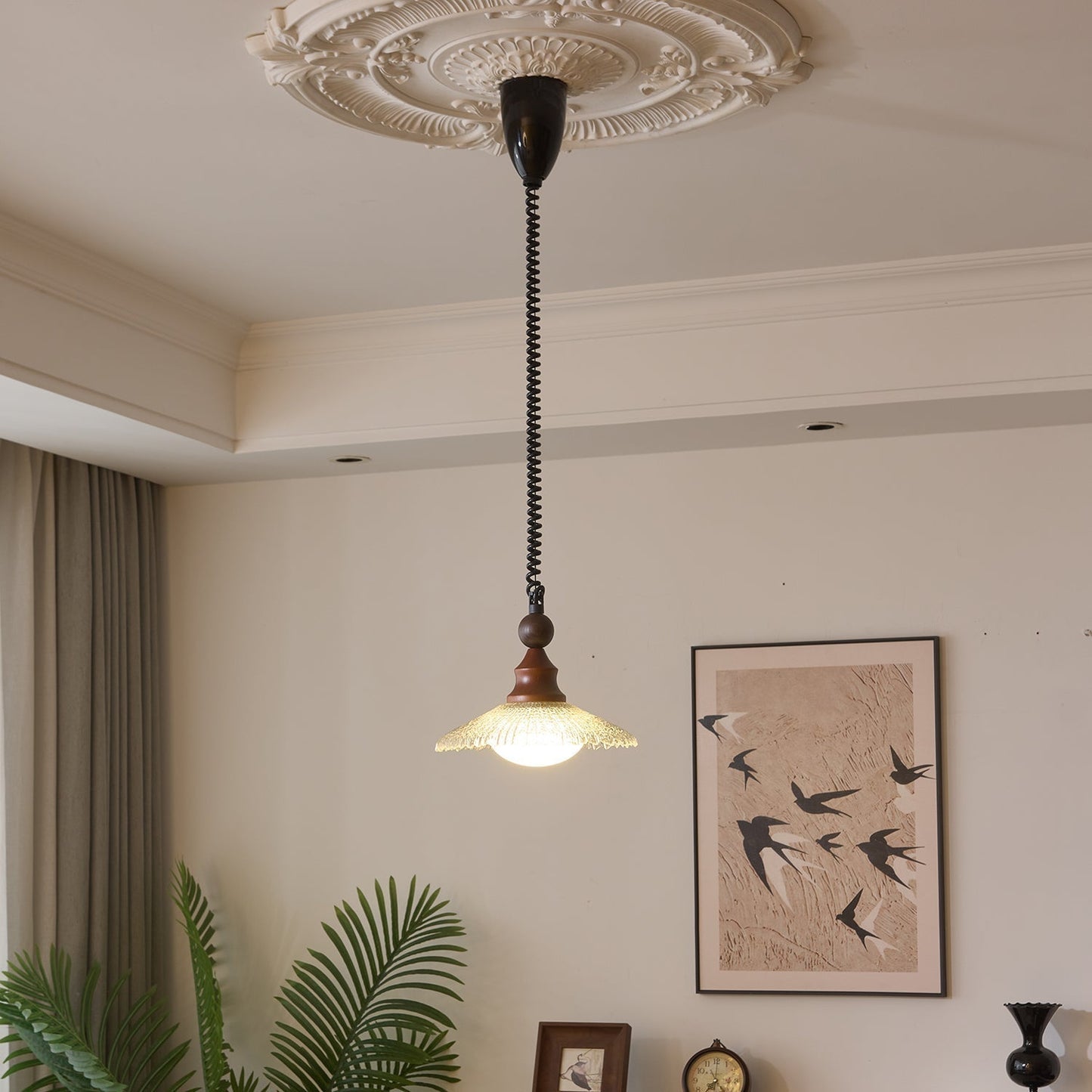 Pendelleuchte Glas & Holz | Integrierte LED | Vintage Modern | Diffuses Licht