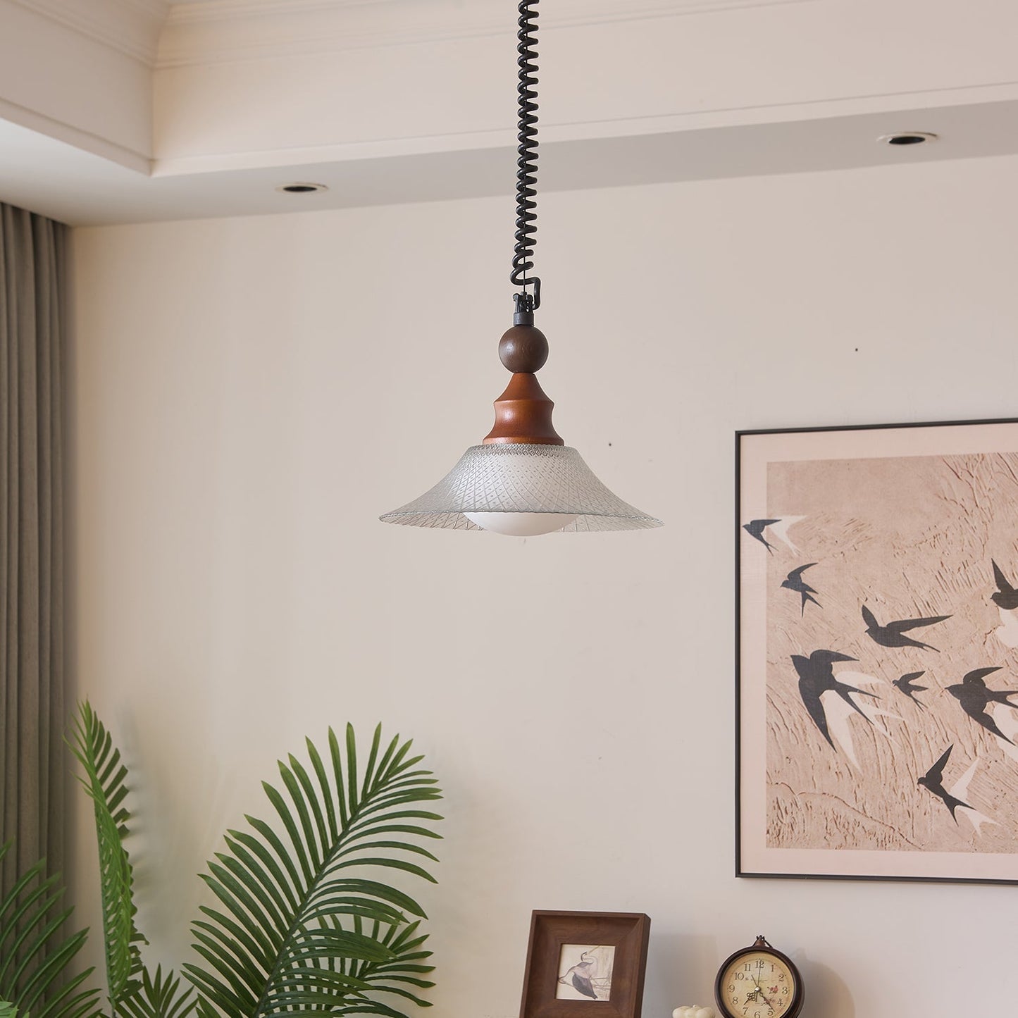 Pendelleuchte Glas & Holz | Integrierte LED | Vintage Modern | Diffuses Licht