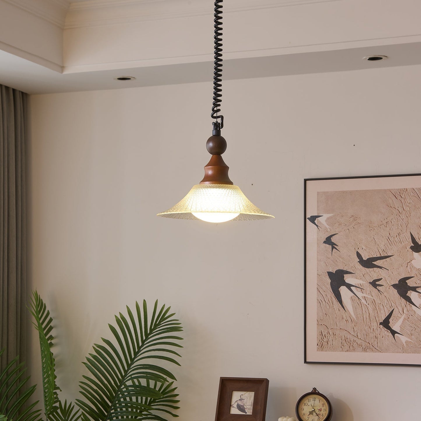 Pendelleuchte Glas & Holz | Integrierte LED | Vintage Modern | Diffuses Licht