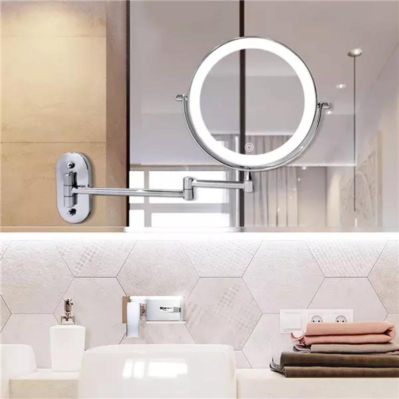 LED-Kosmetikspiegel | Vergrößerung | Wiederaufladbar | Silber-Chrom Design