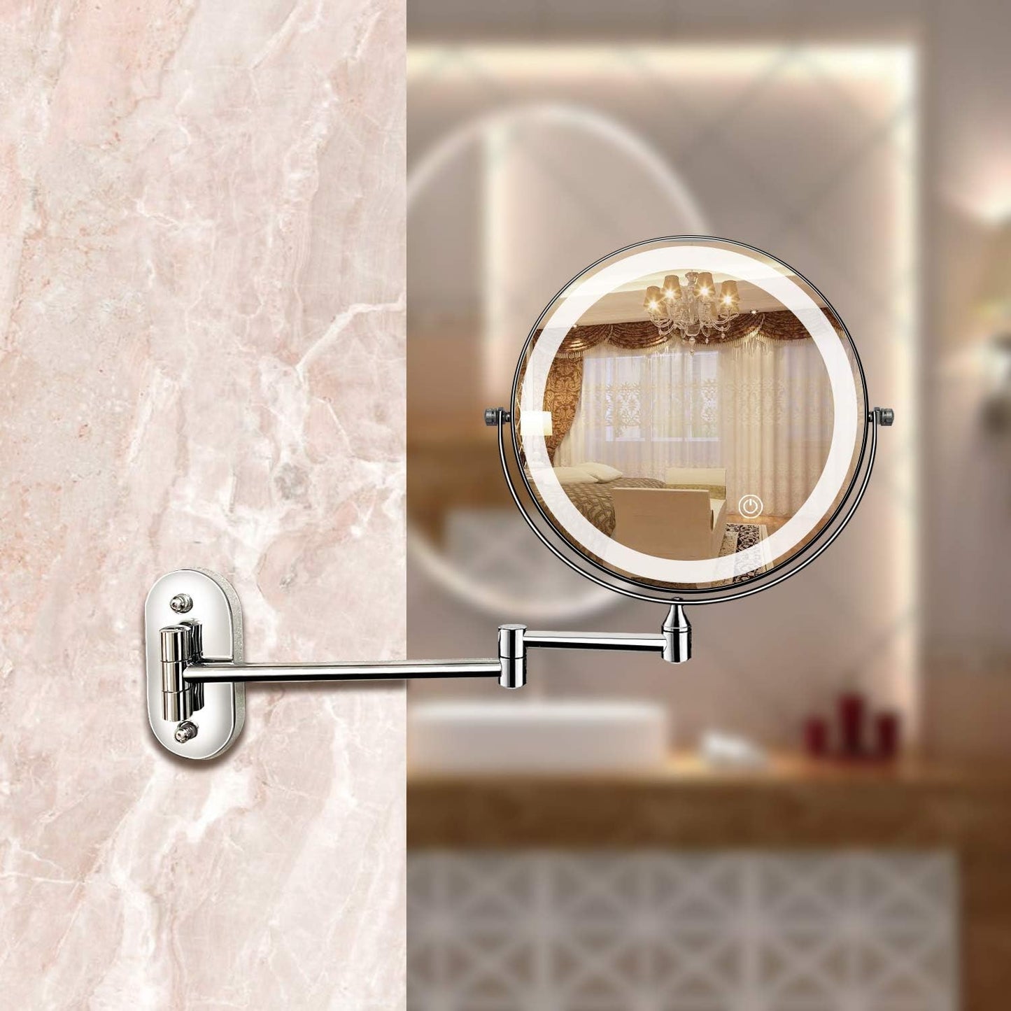 LED-Kosmetikspiegel | Vergrößerung | Wiederaufladbar | Silber-Chrom Design