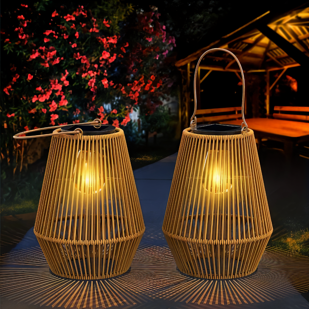 Solar-Tischlaterne Geflochten | LED | Automatik | Garten & Balkon
