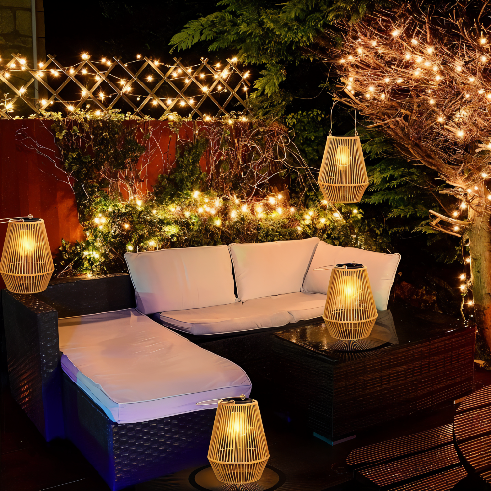 Solar-Tischlaterne Geflochten | LED | Automatik | Garten & Balkon