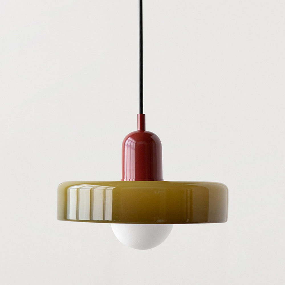 Pendelleuchte | Bauhaus Design | Farbiger Glasschirm | Höhenverstellbare Deckenlampe