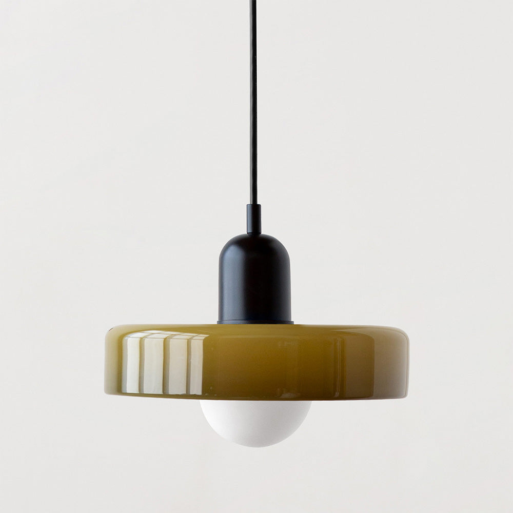 Pendelleuchte | Bauhaus Design | Farbiger Glasschirm | Höhenverstellbare Deckenlampe