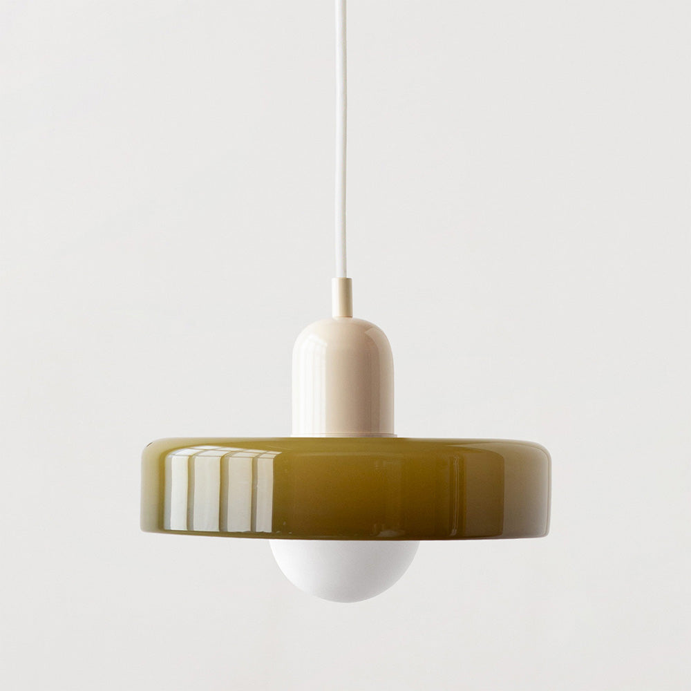 Pendelleuchte | Bauhaus Design | Farbiger Glasschirm | Höhenverstellbare Deckenlampe