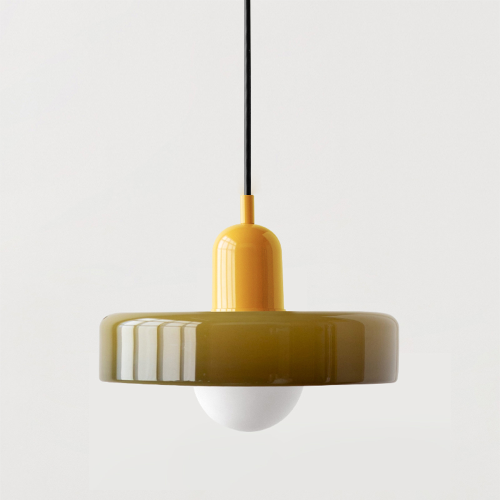 Pendelleuchte | Bauhaus Design | Farbiger Glasschirm | Höhenverstellbare Deckenlampe