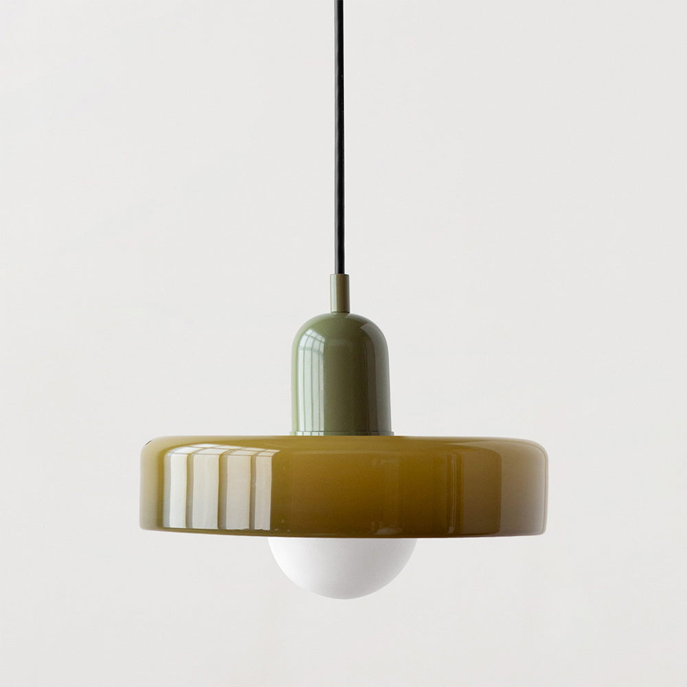 Pendelleuchte | Bauhaus Design | Farbiger Glasschirm | Höhenverstellbare Deckenlampe