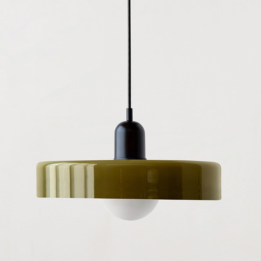 Pendelleuchte | Bauhaus Design | Farbiger Glasschirm | Höhenverstellbare Deckenlampe