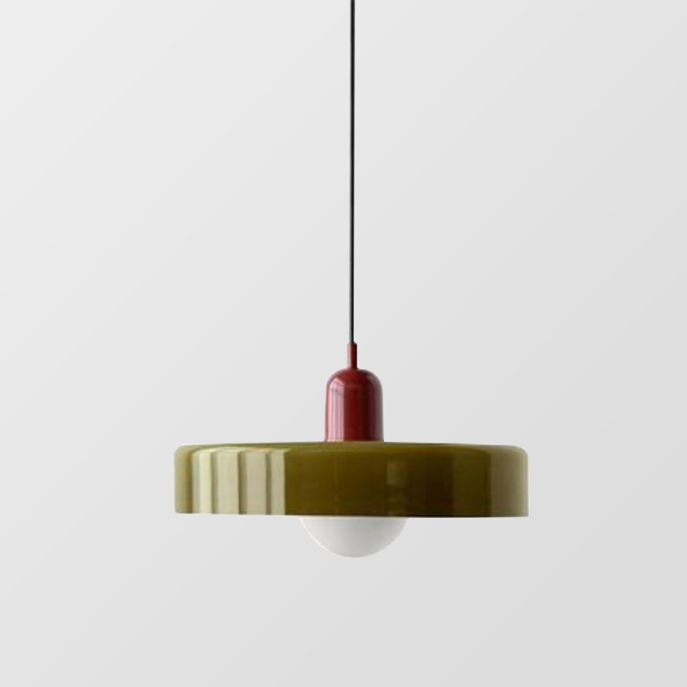 Pendelleuchte | Bauhaus Design | Farbiger Glasschirm | Höhenverstellbare Deckenlampe