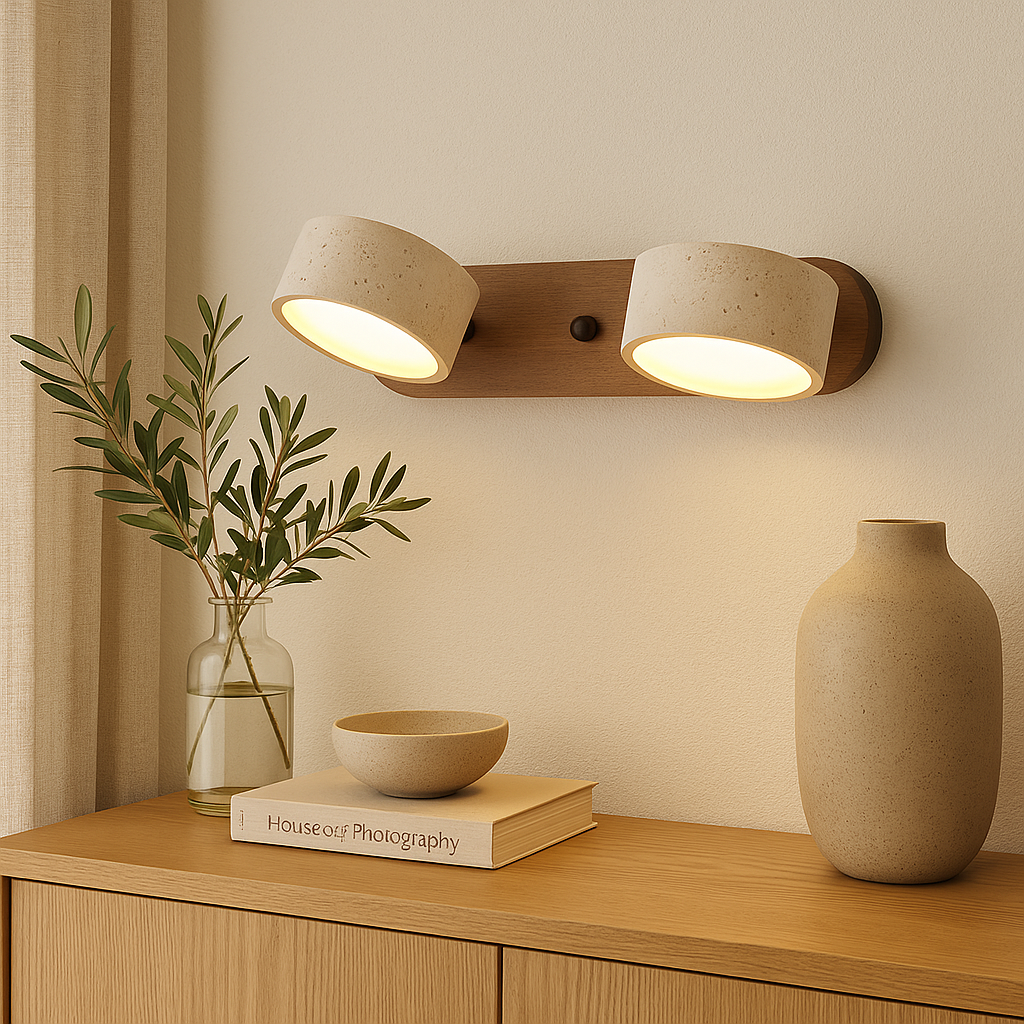 Wandleuchte Travertin Holz | LED | Warmweiß | Modern