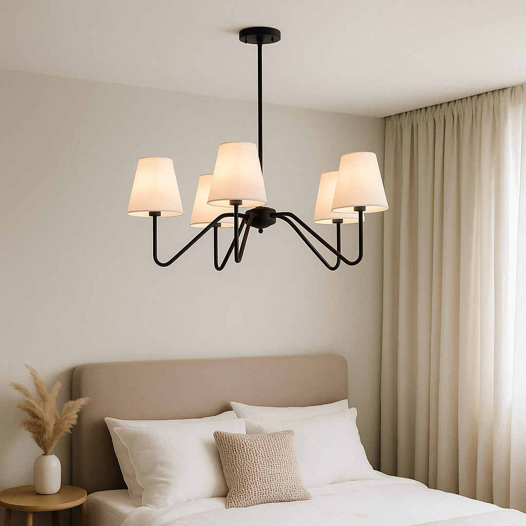 Seiden-Kronleuchter Schlafzimmer | E14 LED | Diffuses Warmlicht | Elegantes Design