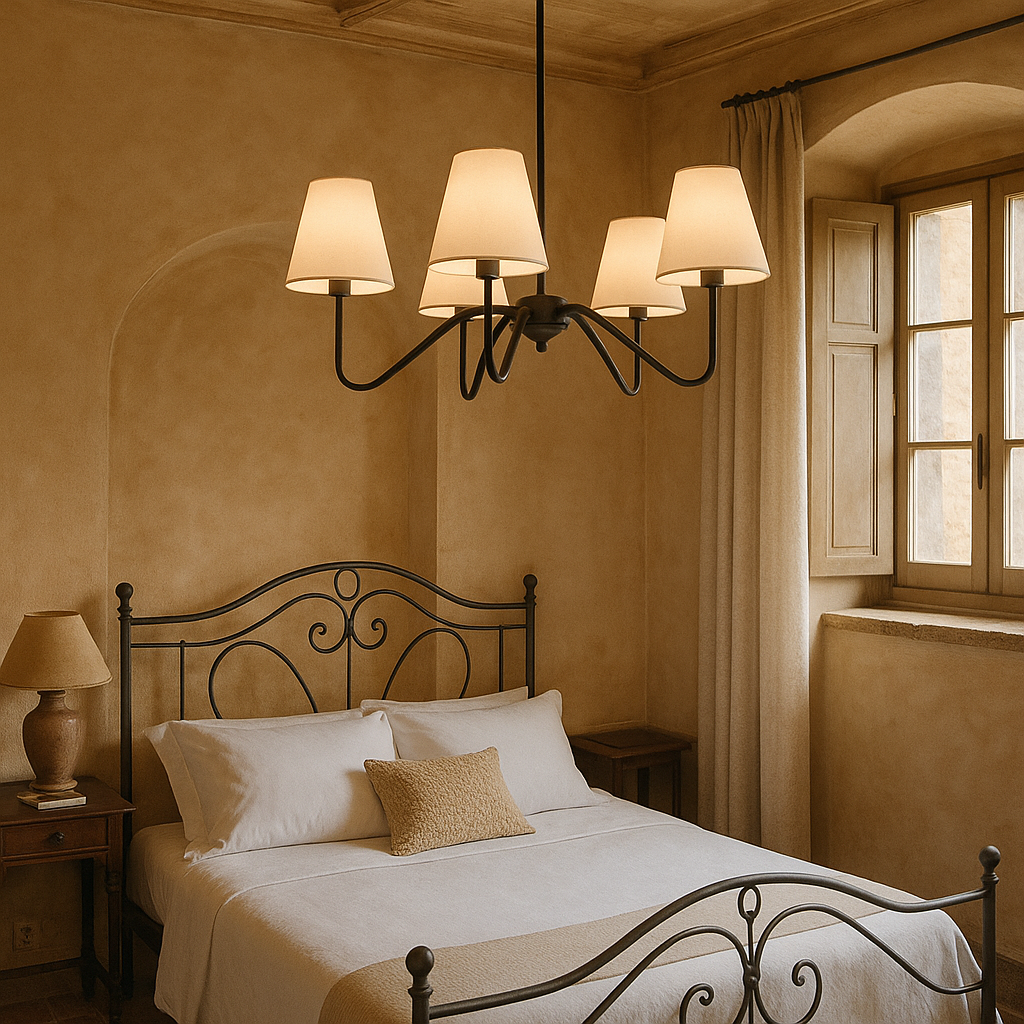 Seiden-Kronleuchter Schlafzimmer | E14 LED | Diffuses Warmlicht | Elegantes Design