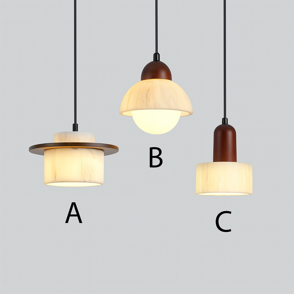 Pendelleuchte Alabaster Holz | LED | Warmweiß | Modern