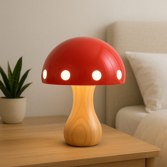 Tischlampe Pilzdesign Holzoptik | E27 | LED kompatibel | Modern