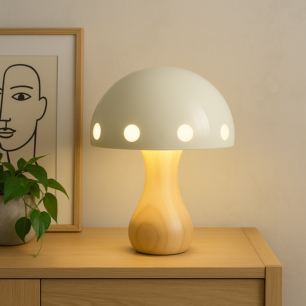 Tischlampe Pilzdesign Holzoptik | E27 | LED kompatibel | Modern