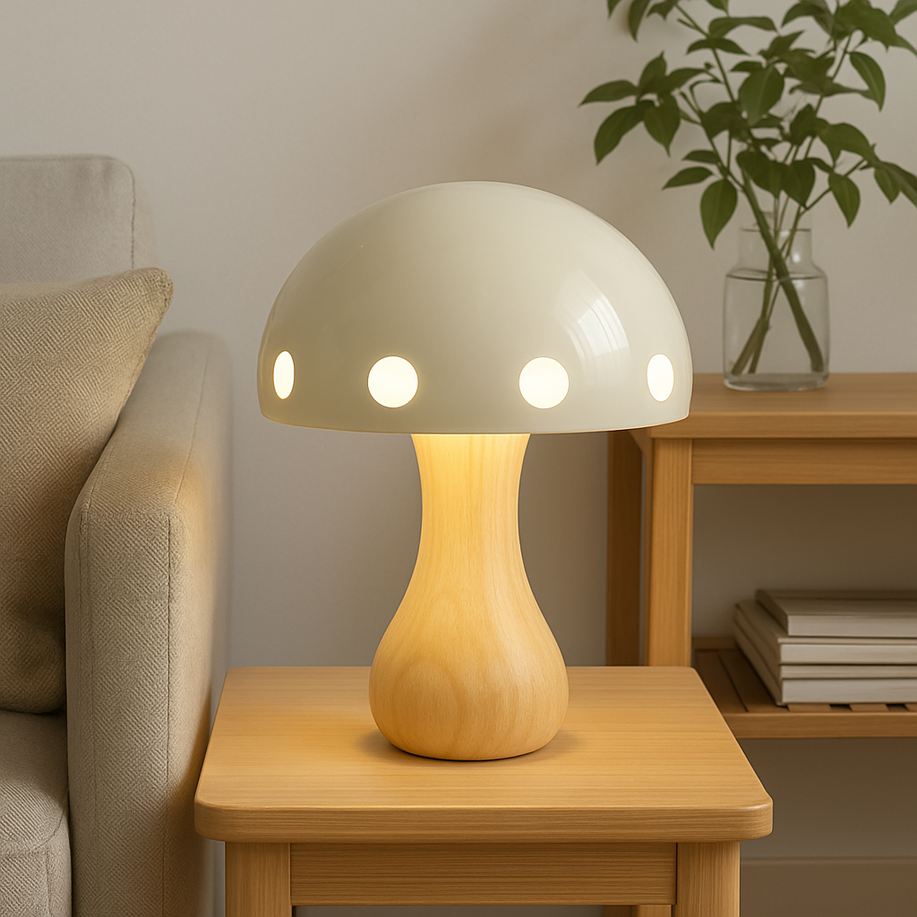 Tischlampe Pilzdesign Holzoptik | E27 | LED kompatibel | Modern