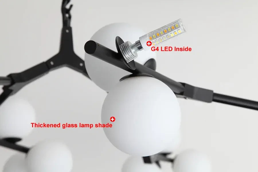 Deckenleuchte Wohnzimmer | Schwarz | Glaskugeln | Warmes Licht