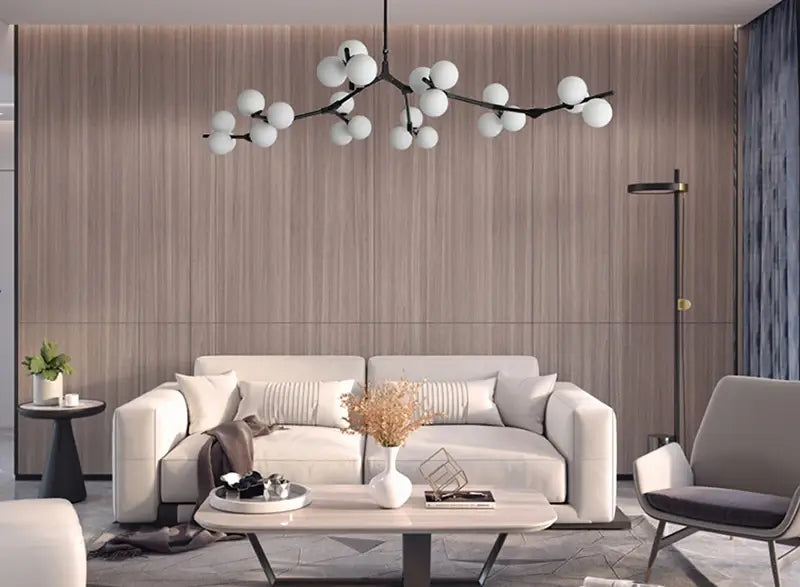 Deckenleuchte Wohnzimmer | Schwarz | Glaskugeln | Warmes Licht