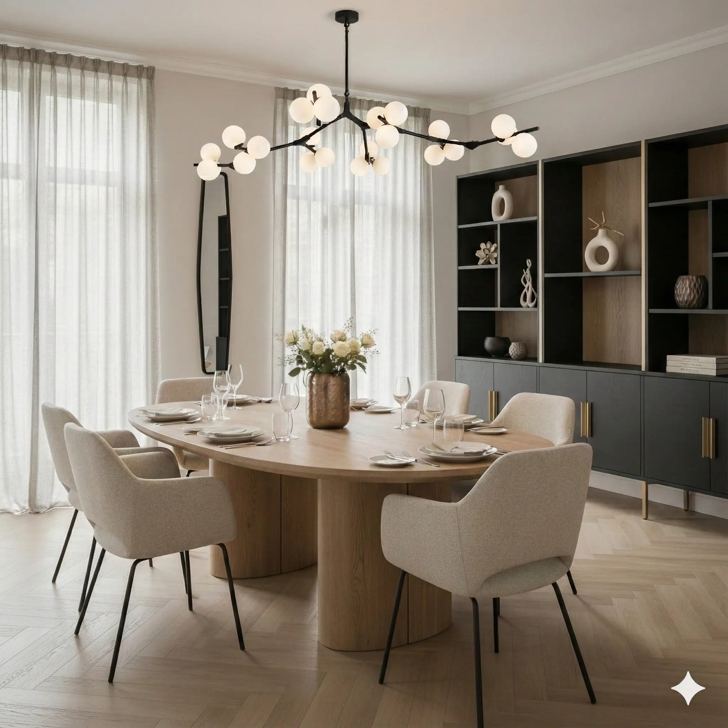 Deckenleuchte Wohnzimmer | Schwarz | Glaskugeln | Warmes Licht