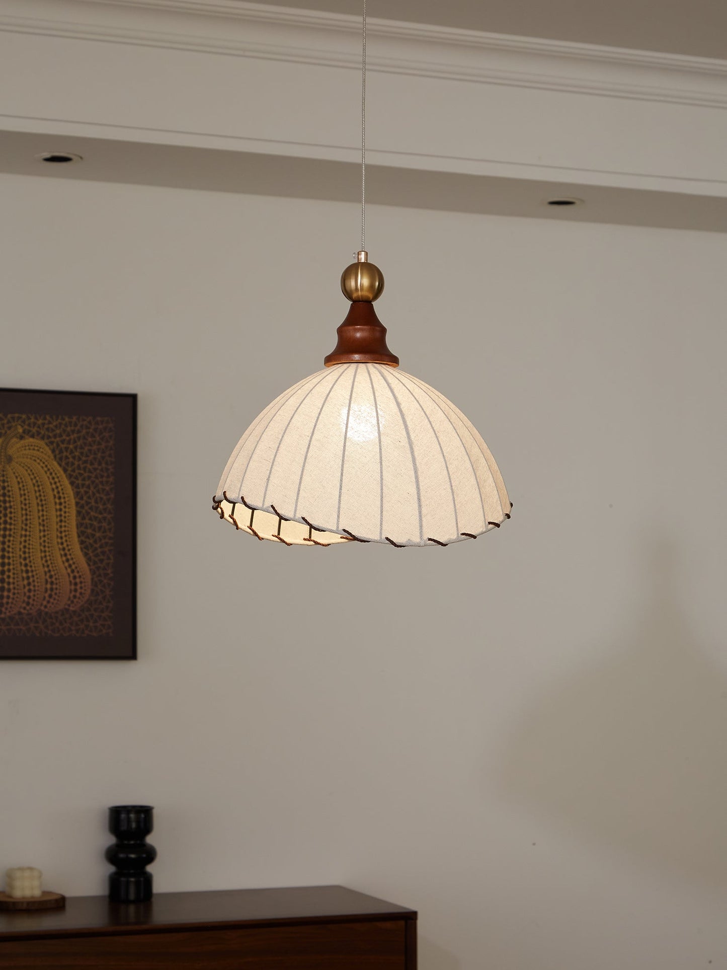Pendelleuchte Stoff Plissee | Holz & Metall | E26/E27 LED | Elegant