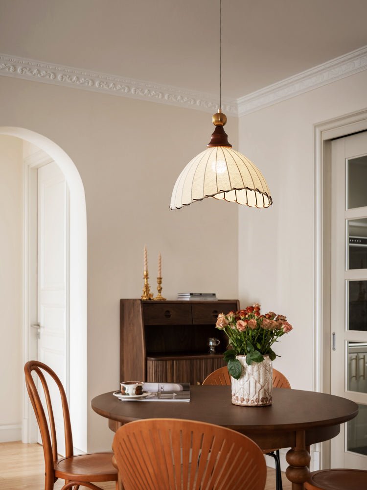 Pendelleuchte Stoff Plissee | Holz & Metall | E26/E27 LED | Elegant