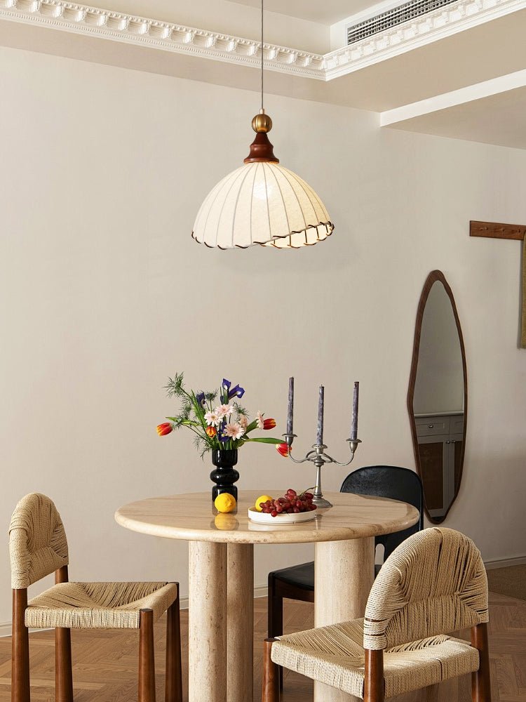 Pendelleuchte Stoff Plissee | Holz & Metall | E26/E27 LED | Elegant