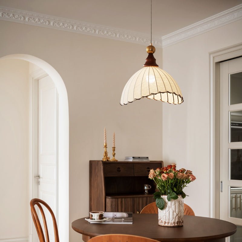 Pendelleuchte Stoff Plissee | Holz & Metall | E26/E27 LED | Elegant
