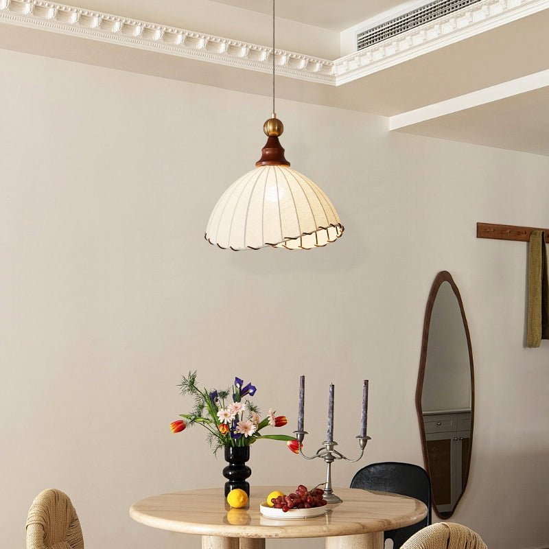 Pendelleuchte Stoff Plissee | Holz & Metall | E26/E27 LED | Elegant