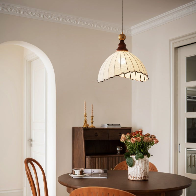 Pendelleuchte Stoff Plissee | Holz & Metall | E26/E27 LED | Elegant
