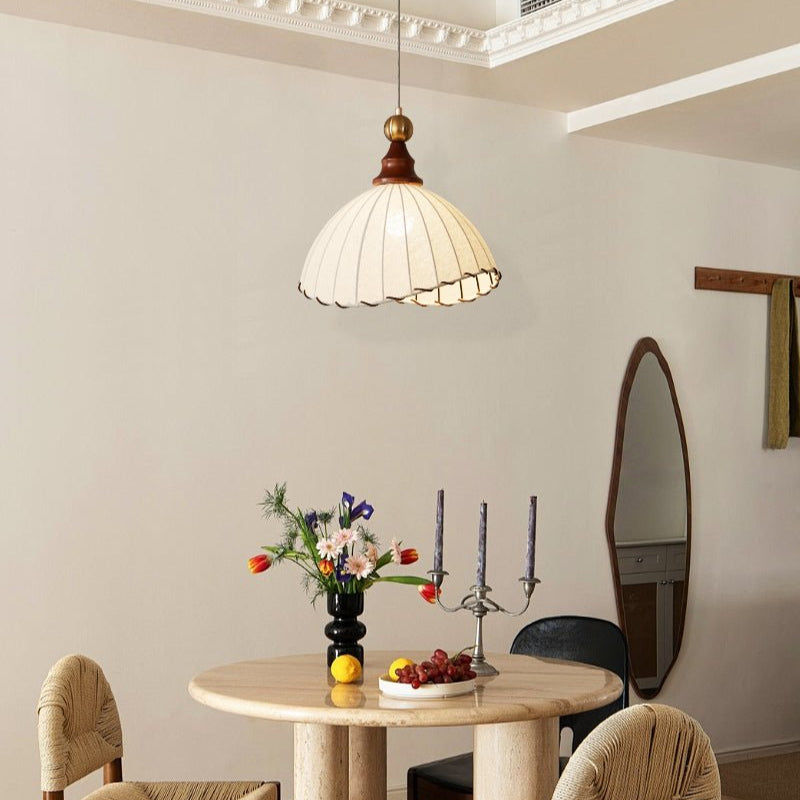 Pendelleuchte Stoff Plissee | Holz & Metall | E26/E27 LED | Elegant