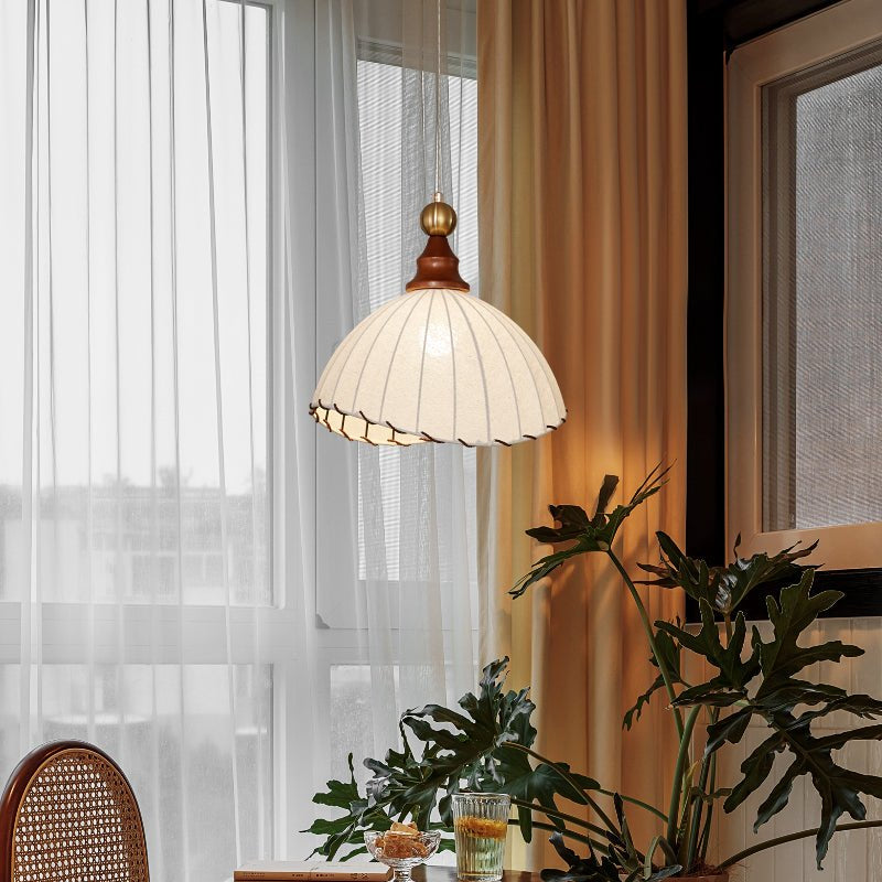 Pendelleuchte Stoff Plissee | Holz & Metall | E26/E27 LED | Elegant