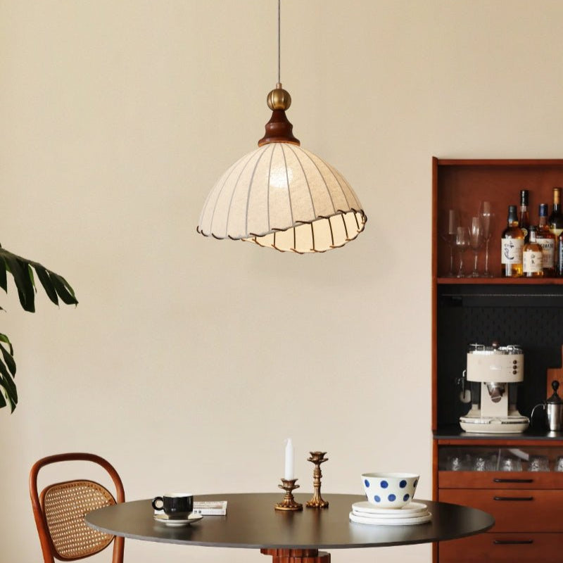 Pendelleuchte Stoff Plissee | Holz & Metall | E26/E27 LED | Elegant